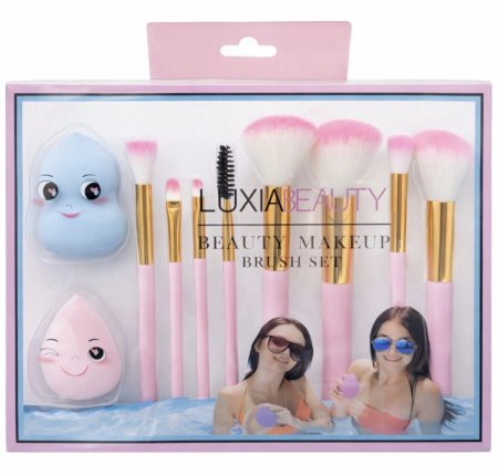 طقم فرش مكياج لوكسيا بيوتي مع إسفنجات دمج — Luxia Beauty Brush Set
